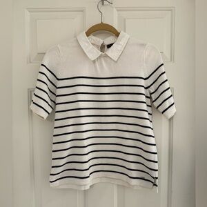 Tommy Hilfiger Collar Short Sleeve sweater Top White & Navy Nautical preppy
